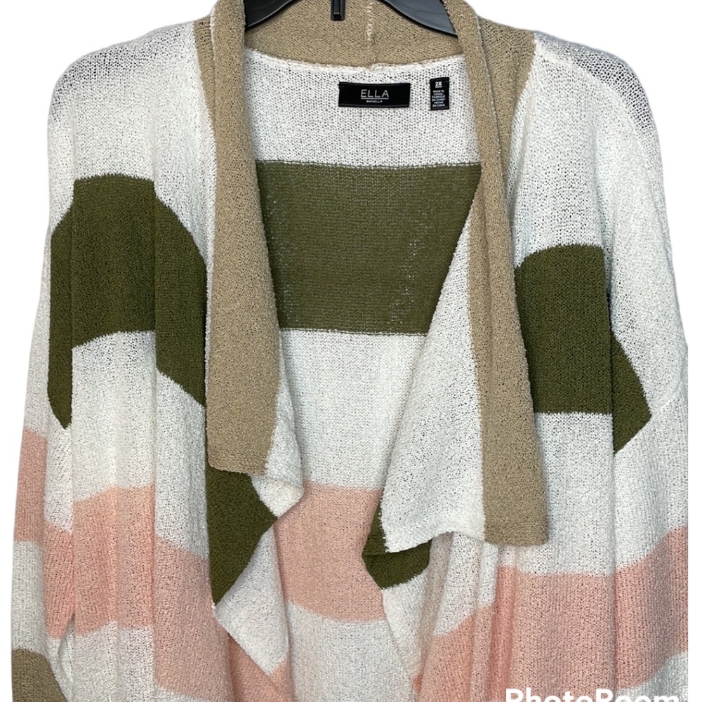 NWT 2X Ella Rafaella open Front Cardigan Sweater 3/4 Sleeve Multicolored - Picture 5 of 15
